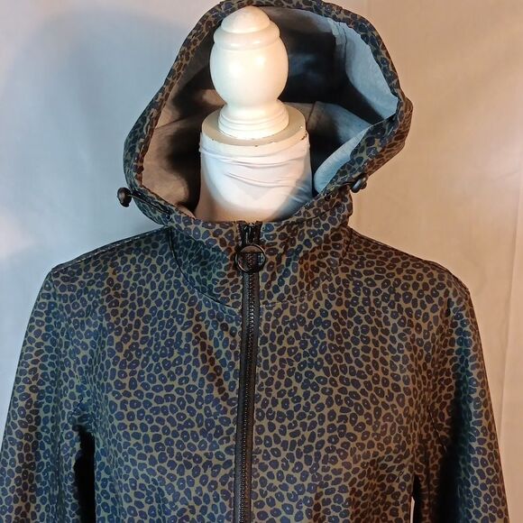 Tribal Jeans Leopard Print Women's Hooded Rain Jacket - Picture 2 of 9